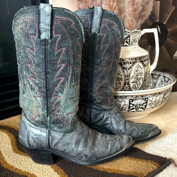 Durango Genuine Leather Distressed Vintage Western Cowboy Boots Green Gray - Picture 16 of 16